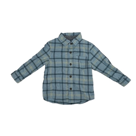 cat & jack Long Sleeve Blue Yellow Striped Button Up Shirt Size 18 Months Boy’s - Picture 1 of 5